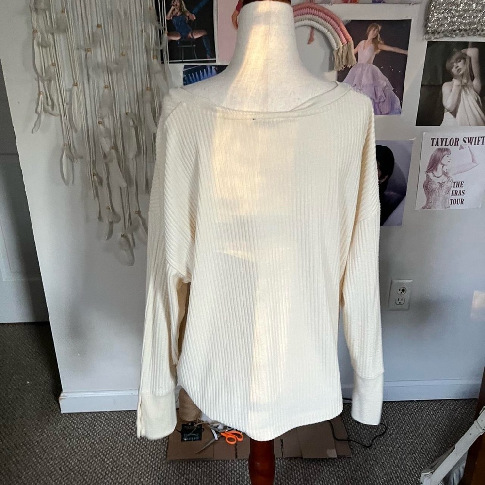 Cream Ribbed Long Sleeve Top - Picture 3 of 5